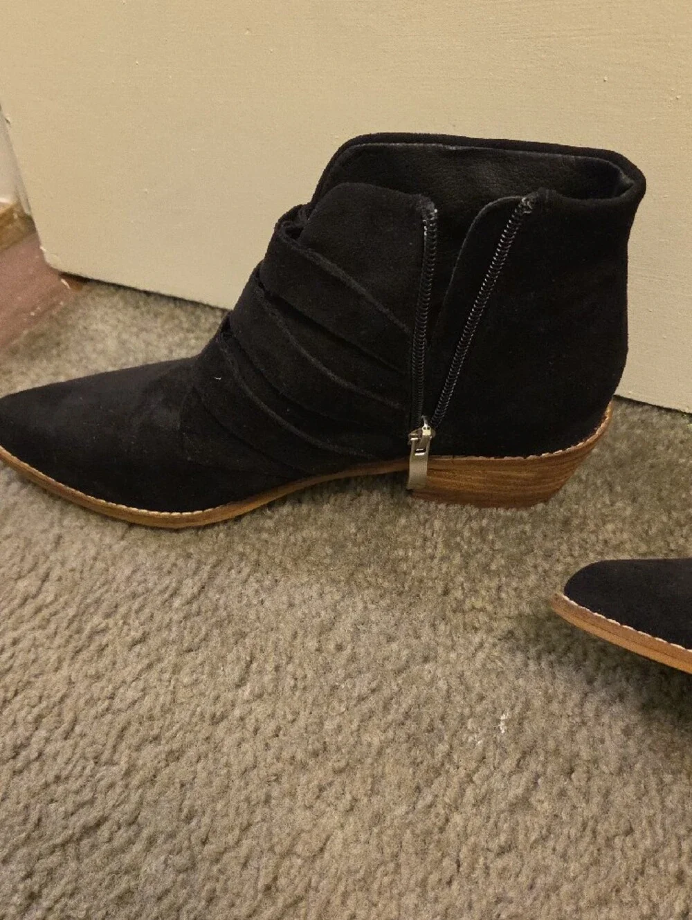 Black Suede Western-Style Ankle Boots with Buckle Detail